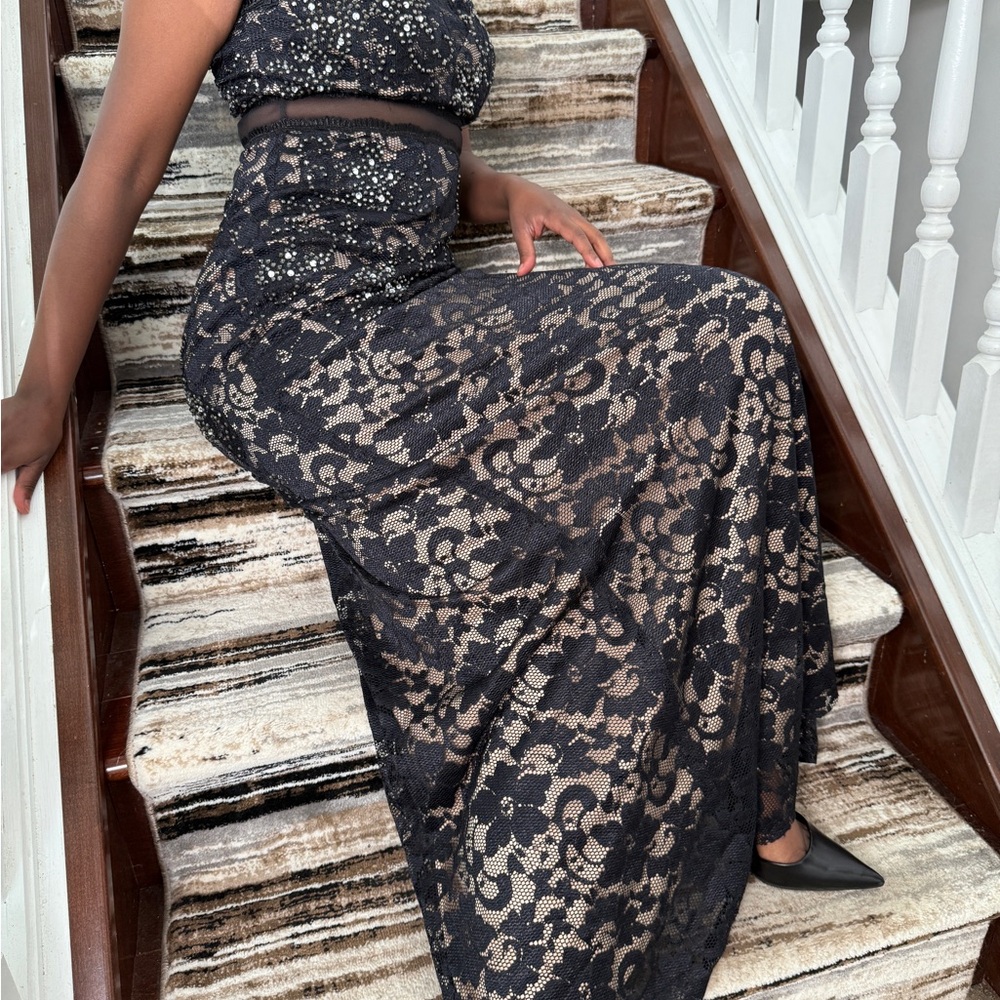 Betsy & Adam Black and Cream Lace Dress